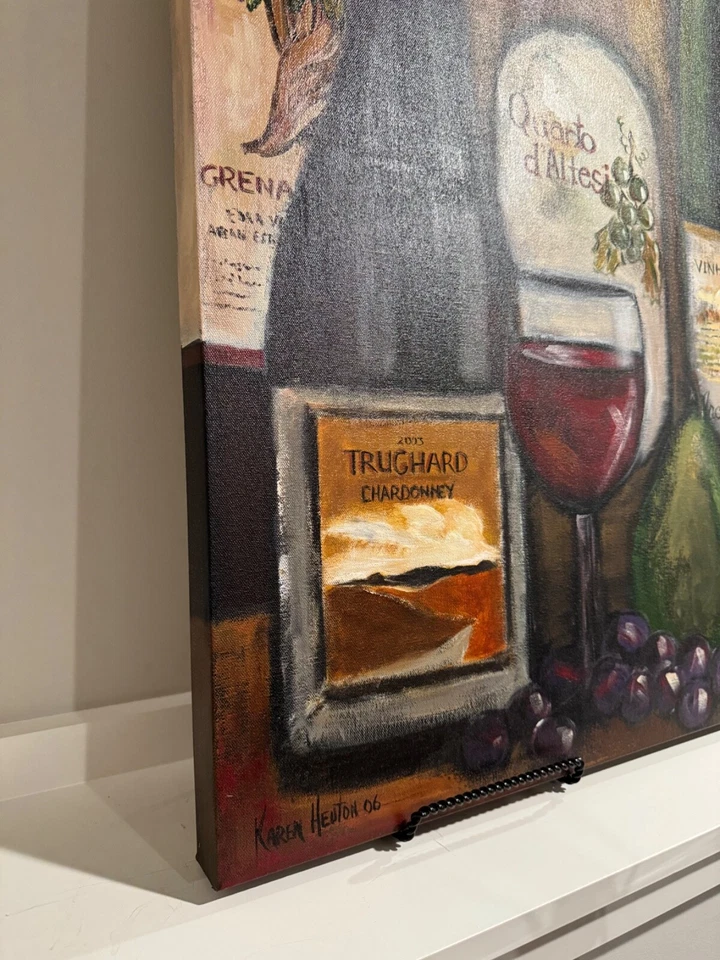 Arte original grande pintura al óleo botella de vino 36”H X 42”W sobre lienzo estirado Foto 2 de 4