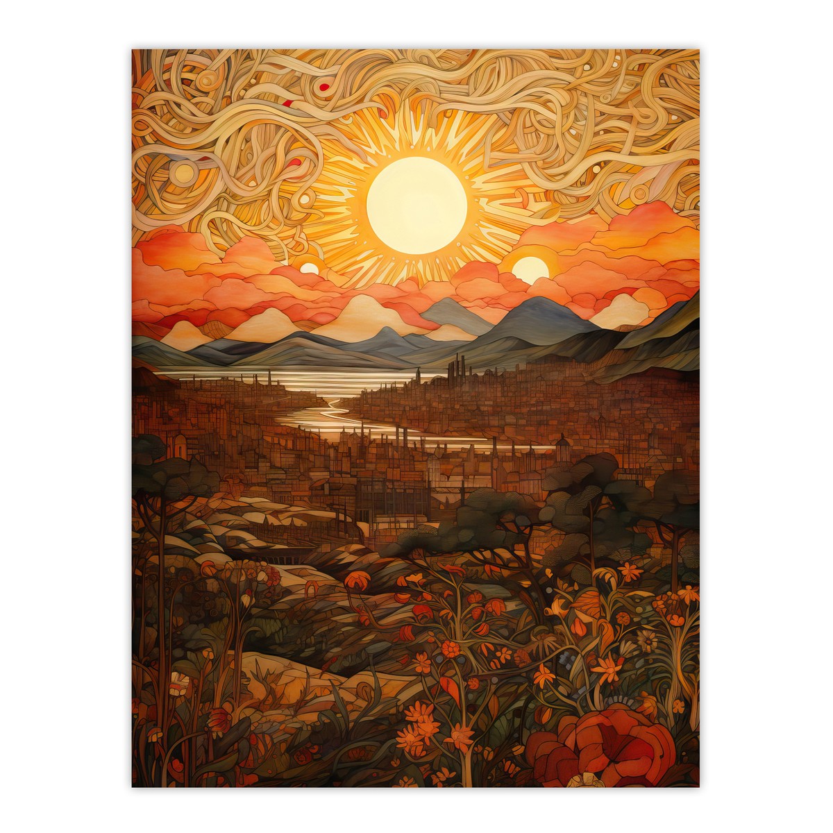 Abstract Magical Autumn Sunset Landscape Painting Artwork Wall Art