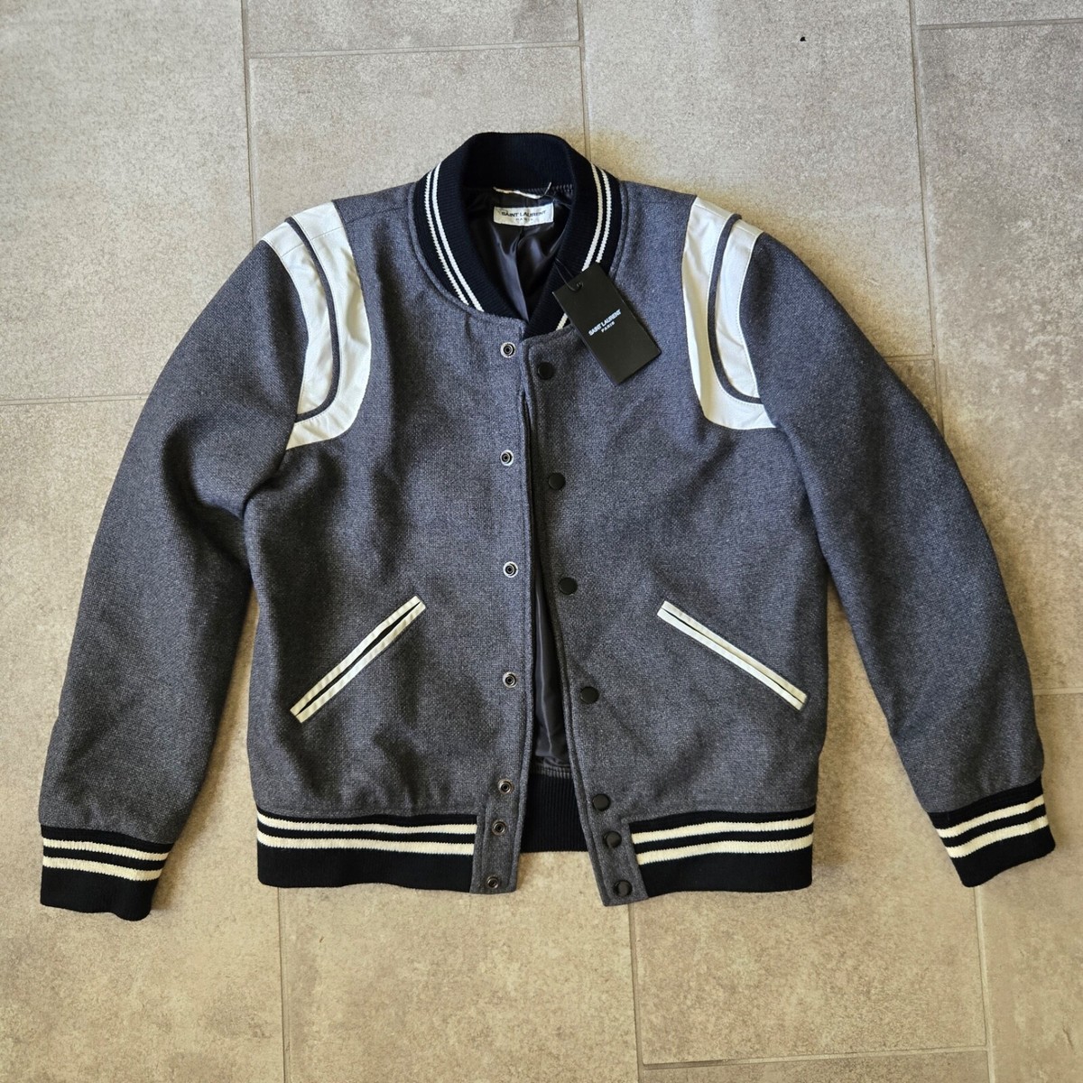 SAINT LAURENT サンローラン Teddy Jacket 44 Yves Saint Laurent Paris VARSITY Bomber Teddy Jacket 44 NWT