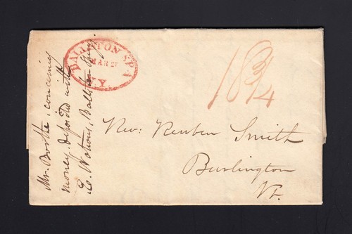 NEW YORK: Ballston Spa, NY 1827 FANCY OVAL RED Cancel Stampless to Burlington