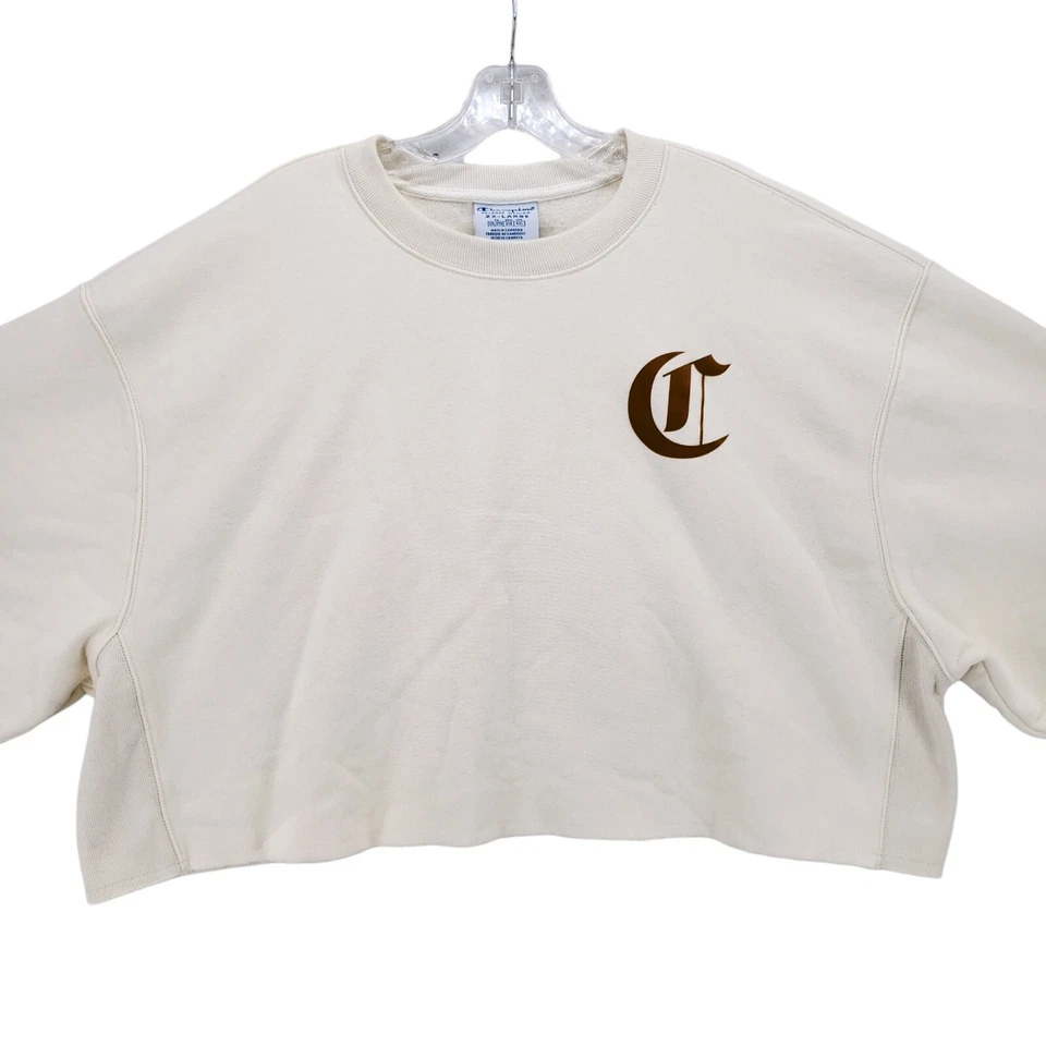Sudadera corta Champion tejido inverso crema logotipo hechizado talla 2XL Foto 4 de 4