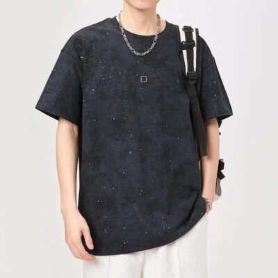 New Men Fashion Trend Rhinestone Diamonds Summer Short Sleeve Luxury T-Shirt