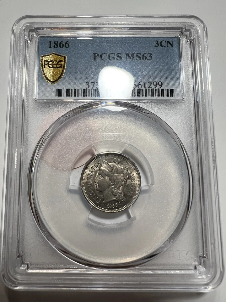 Liberty Head 1866 3 centavos graduación profesional MS63  Foto 2 de 2