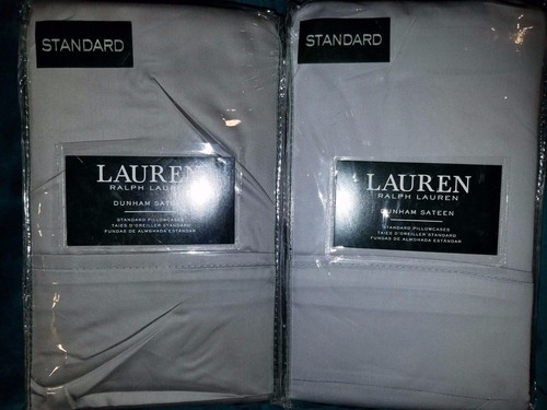 NEW Ralph Lauren Dunham Sateen Two Standard 100% Cotton Pillowcases Blue Grey - Picture 5 of 7