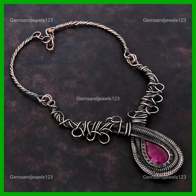 Womens day Sale Kashmir Rubi Stone Copper Wire Wrapped Chain Necklace Jewelry