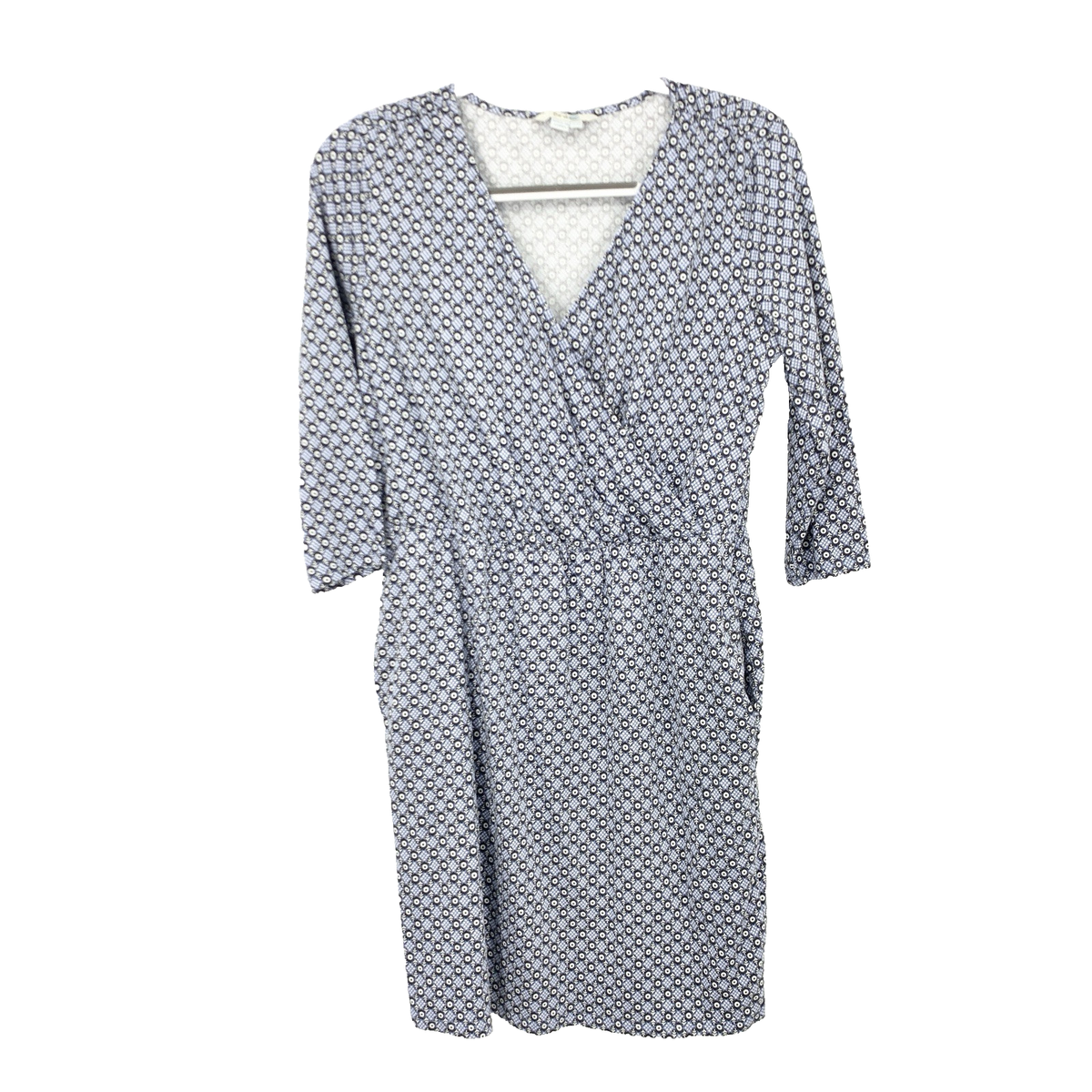 Boden Women Size 8 Medium Dress Short 3/4 Sleeve Wrap Blue White Print  Stretch | eBay