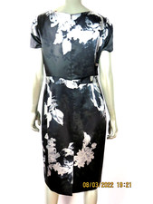 TAHARI SZ O Polyeste/Spandex Black/Pearl Sleek Sateen Lined Zippered Tunic Dress