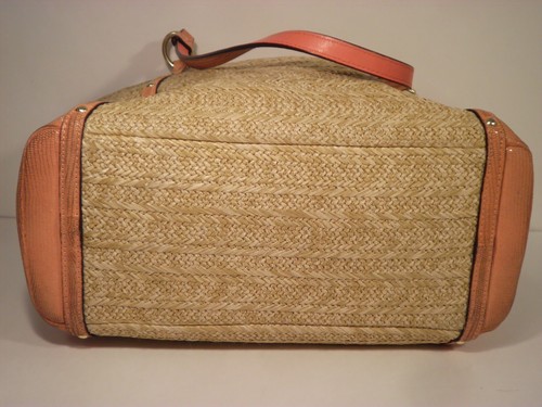 Coach Alexandra Python Peach Purse Straw Tote F21959 Studded Coral Handbag B1320 - Picture 5 of 24