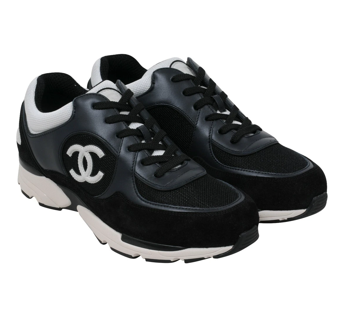 Chanel Mens Sport Sprint CC Logo Sneakers EU43 US10 Black Navy Blue Runner