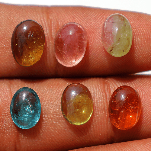 Lotto 6 Pezzi Pietre Preziose Cabochon Ovali Naturali Multi Tormalina Alta Qualità 8,5mm-10mm - Foto 12 di 15