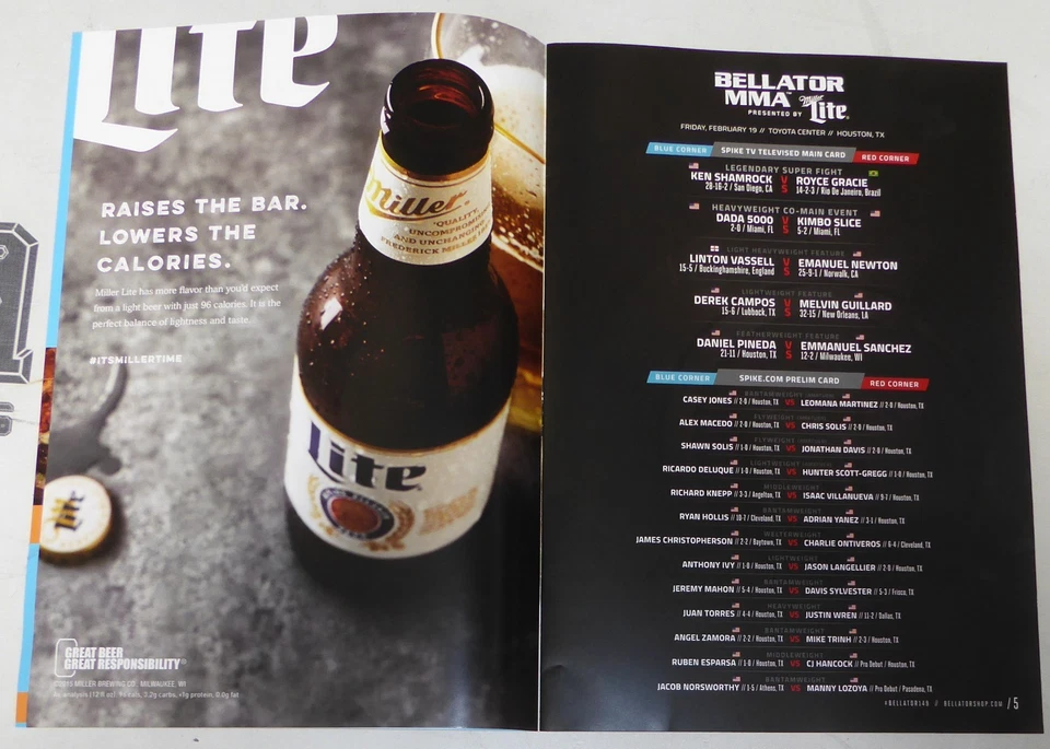 Royce Gracie & Ken Shamrock Signed Bellator MMA 149 Program w/ Kimbo Slice UFC - Image 4 of 4