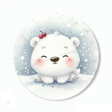CUTE Baby Polar Bear in Snow Winter Favors Scrapbook Stickers Envelope Seals