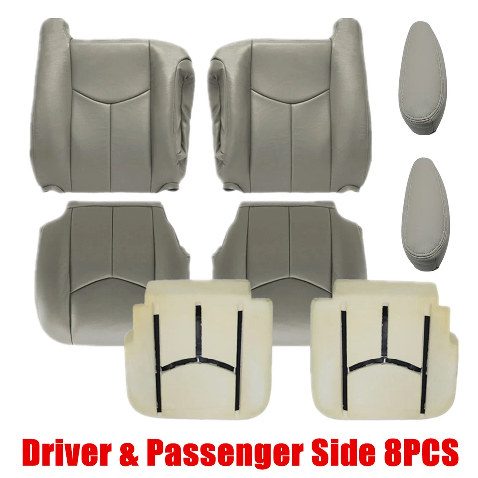 Cubierta de asiento delantera de cuero gris estaño con cojín de espuma para GMC Sierra 2003-2006 Foto 2 de 4