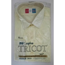 VINTAGE NEW 1960's Men's Yellow Collared Shirt 100 Nylon TRICOT Size 15.5-33