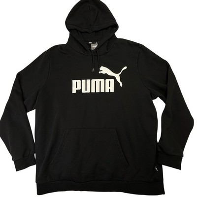 Puma Logo Hoodie Black Pullover Sweatshirt XXL Big Logo Pocket Athletic