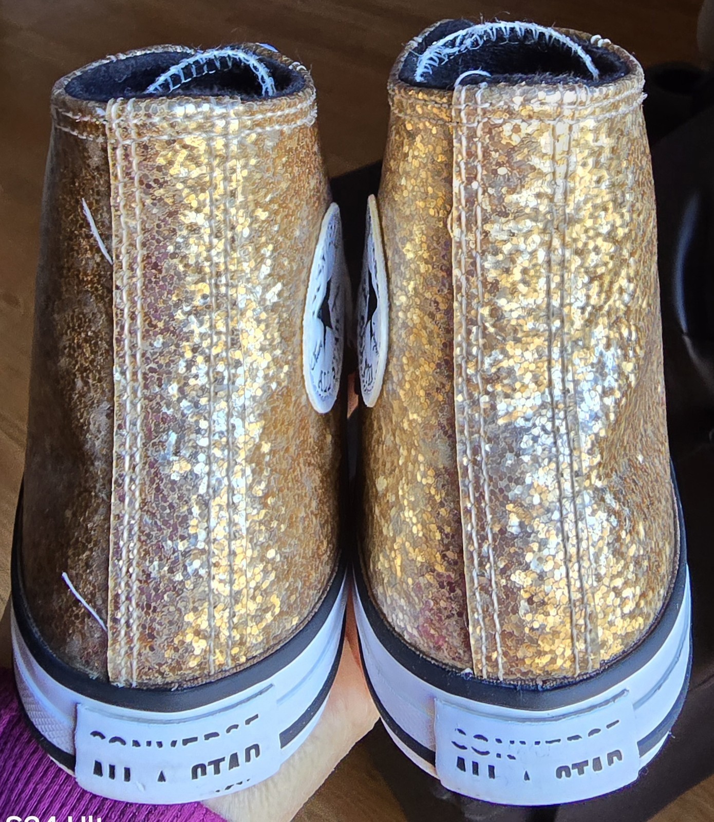 Sz 2 Big Girl's CONVERSE CTAS HI GOLD GLITTERS Casual Shoes thumbnail 5