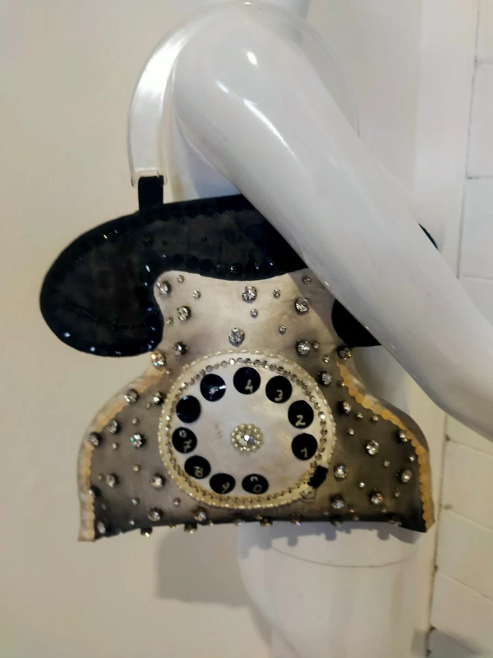 Bolso de mano vintage icónico diseño años 80 asa de hombro moda estrás lentejuelas Foto 3 de 4