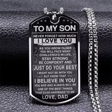 To My Son I Love You Pendant Necklace Stainless Steel Dog Tag Letters Chain Neck
