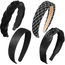 4 Pcs Black Velvet Headbands for Women Knotted Braided Criss Cross Satin