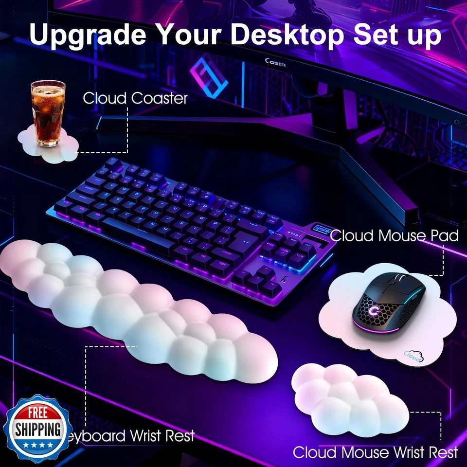 Sushret Cloud Wrist Rest for Computer Keyboard, 4-in-1 Memory Foa - Image 2 of 4