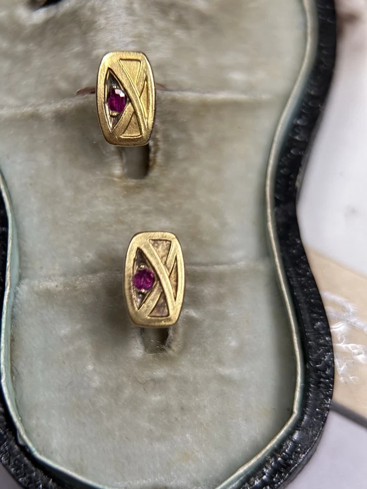 Antike Jugendstil Kragenknöpfe Herrenschmuck Golddoublé rosa Glassteine F.A. - Bild 2 von 4