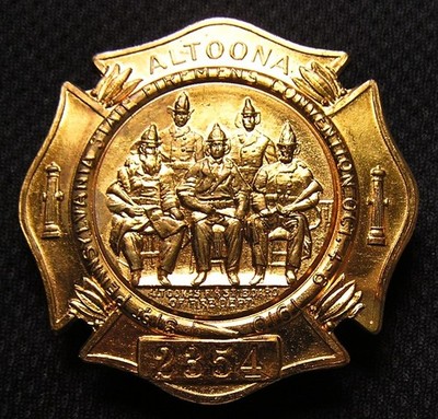 1910 PENNSYLVANIA STATE FIREMENS CONVENTION BADGE  ALTOONA PA - WHITEHEAD & HOAG