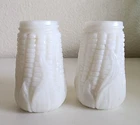 Victorian EAPG Libbey MAIZE Corn Cob White Opaque Milk Glass Shakers Salt Shaker