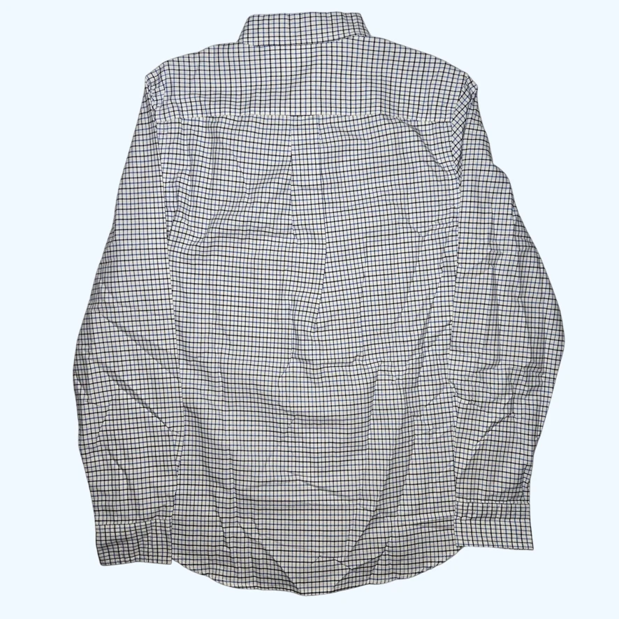 Camisa Ralph Lauren masculina tamanho XL (18-20) azul branca preta xadrez com botões Preppy - Imagem 3 de 4