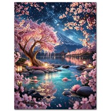 Cherry Blossom Landscape Diamond Art Kits for Adults,Starry Night Diamond Painti