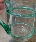 Vintage Blenko Aqua Green Double Ringed Art Glass Mugs MCM Set Of 2