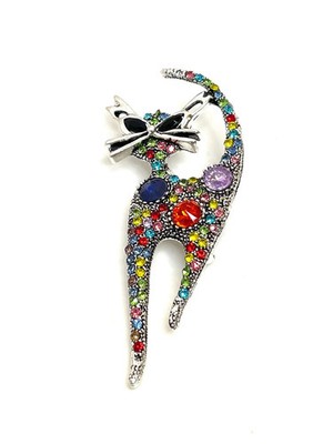 Schöne Vintage Strass Katze Brosche Kristall Geschenk für Katzenliebhaber Frauen