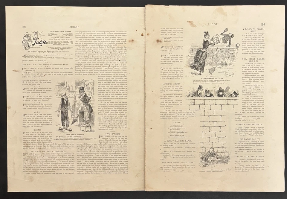 JUDGE MAGAZINE JULY 7, 1888 - HUMOR & SATIRE - GREAT ILLUSTRATIONS - Image 2 of 4