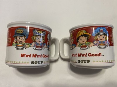 Lot of 2 Campbell's Soup Mugs M'm! M'm! Good! 1993 Kids Eating Soup at Table