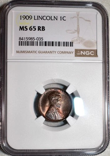 NGC MS-65 RB 1909-P Lincoln Cent, Attractively Toned, Red-Brown Gem.