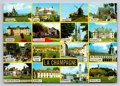 Vintage LA CHAMPAGNE Postcard - Reims, Epernay, Troyes - French Towns 1976