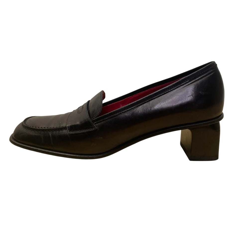 Mocasines Joan & David para mujer de cuero negro y rojo hechos a mano en Italia Penny 7,5 M Foto 4 de 4