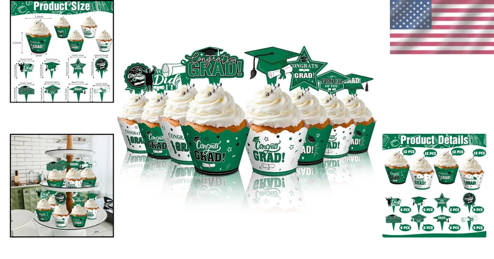 Toppers y envoltorios personalizables para cupcakes de graduación - 96 piezas para eventos 2025 Foto 2 de 4