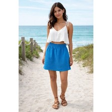 J.Crew Linen Blend Pull On Mini Skirt Blue Womens 2