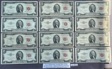 Lot of (12) TWELVE 1953A RED SEAL Two Dollar $2 Bills ~ Treasurer Anderson #A45