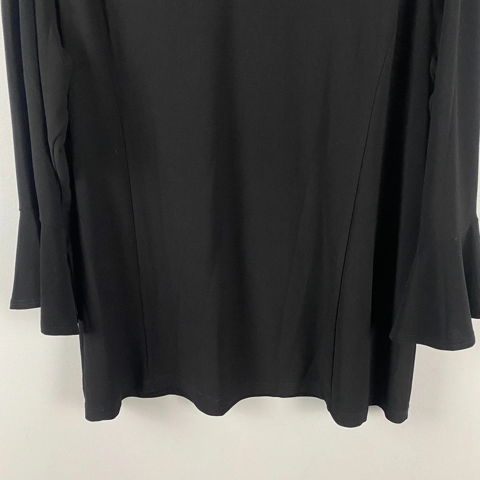 Top Susan Graver tejido líquido con volantes mangas 3/4 cuello en V elástico talla XL negro Foto 3 de 4
