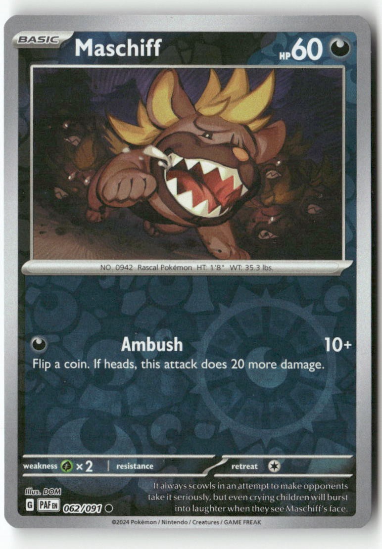 Maschiff 062/091 Common Paldean Fates Pokemon Reverse Holo Near Mint