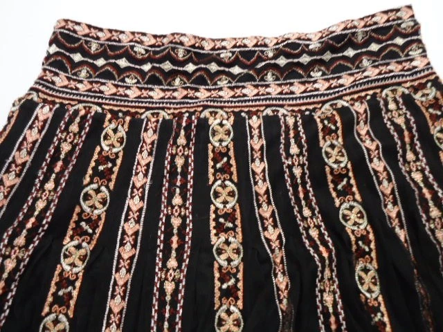 Мягкое окружение макси трапециевидная плиссированная крестьянская юбка S черный коричневый блестящий бисер - Изображение 2 из 4