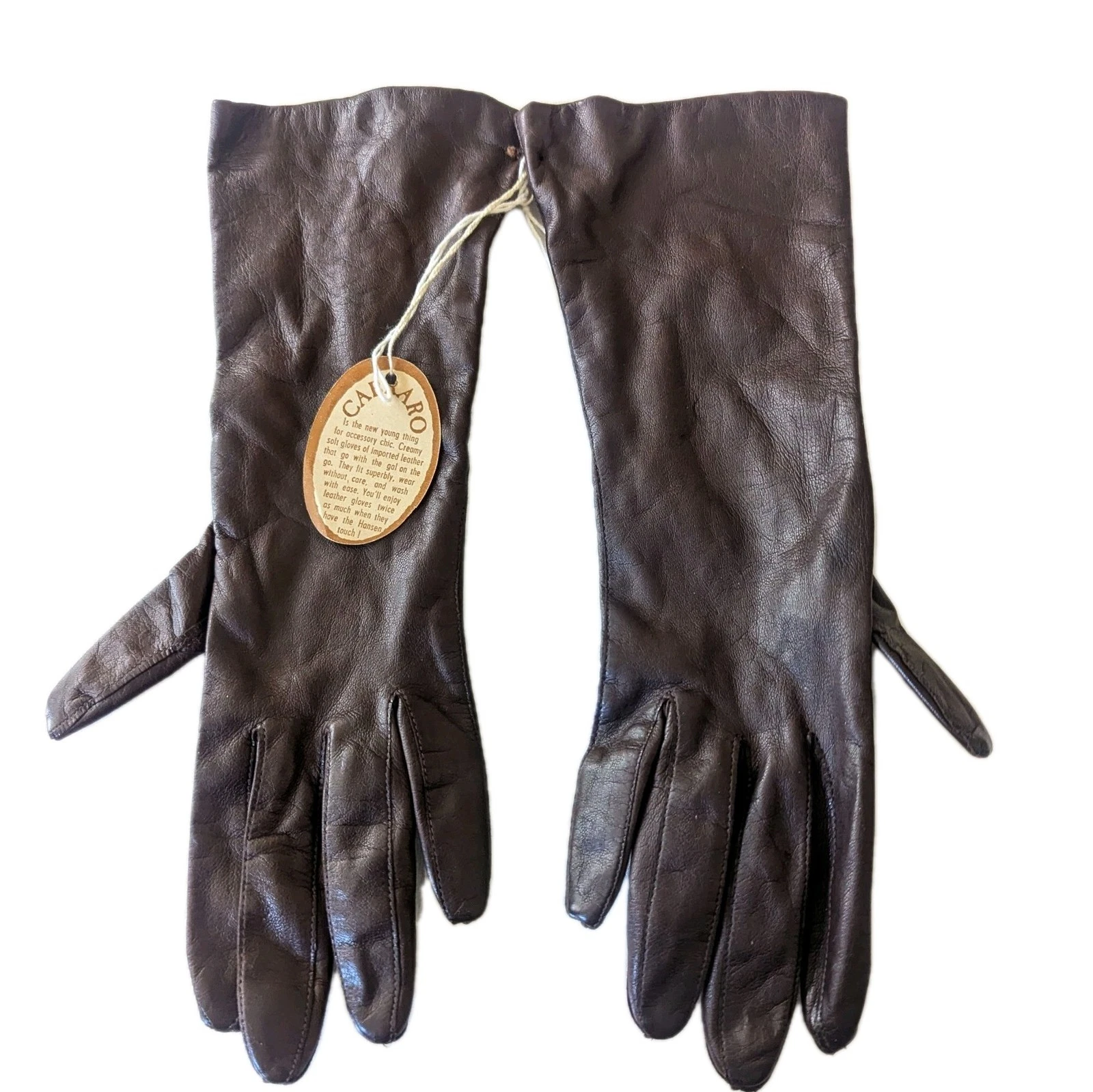 VTG Women’s Brown Hansen Leather Driving Gloves Dainty Soft Size 6.5 Italy NWT