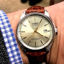 Casio analog watch 18mm leather band unused champagne gold quartz waterproof