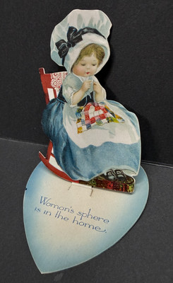 Anti-Suffragette Die Cut-Social History-Woman's Sphere is in the Home-Clapsaddle