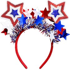 4th of July Patriotic Headband, Red White Blue Sequin Star Fourth of July