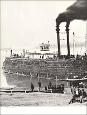 1968 Vintage Print Mississippi Stern Wheeler Freight Boat Load of Cotton 1880s