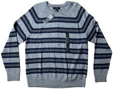 Banana Republic L Large 100 Merino Wool Sweater Striped Gray Blue Men