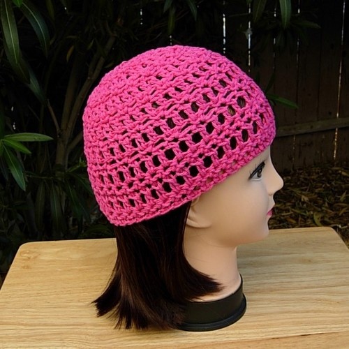 Hot Pink Cotton Crochet Knit Hat 
