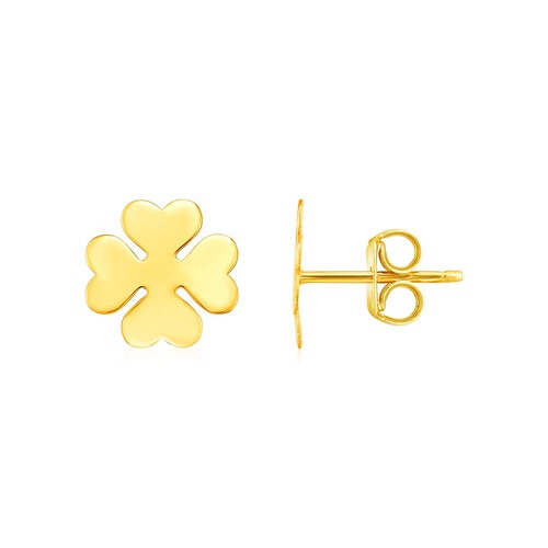 14K Yellow Gold Four Leaf Clover Earrings(10mm) - 第 1/1 張圖片